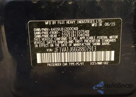 2016 Subaru Wrx Limited из США, поврежденный, VIN JF1VA1J66G8807913